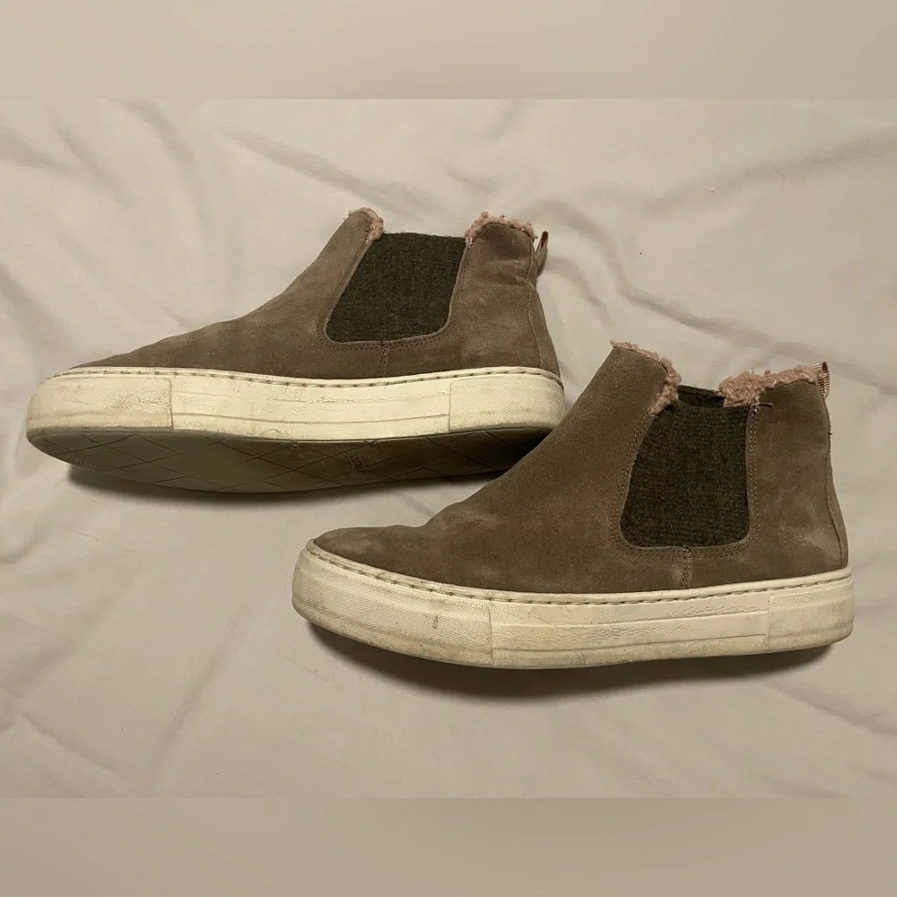 Suede Ankle Chelsea Boots with Fur Lining Beige US Size 8 - Picture 2 of 6